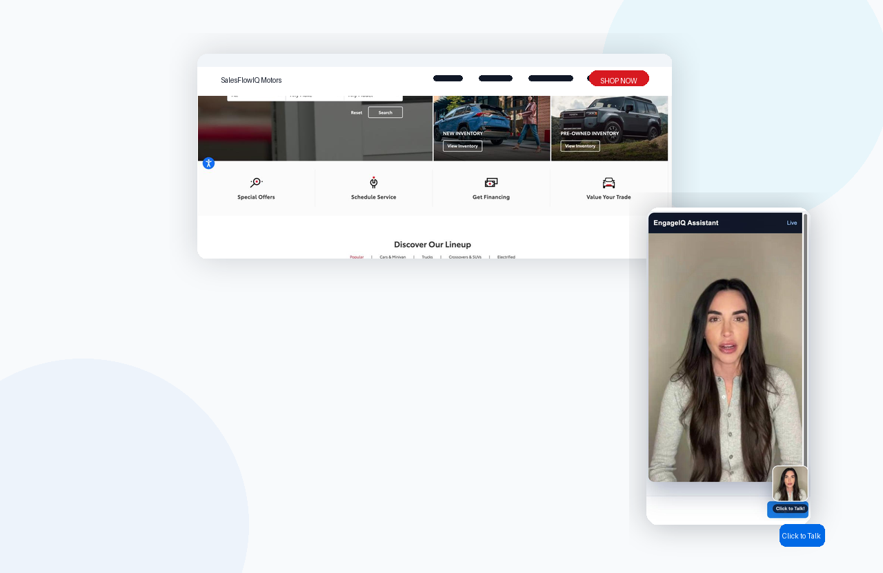 Automotive website with an active EngageIQ avatar widget session